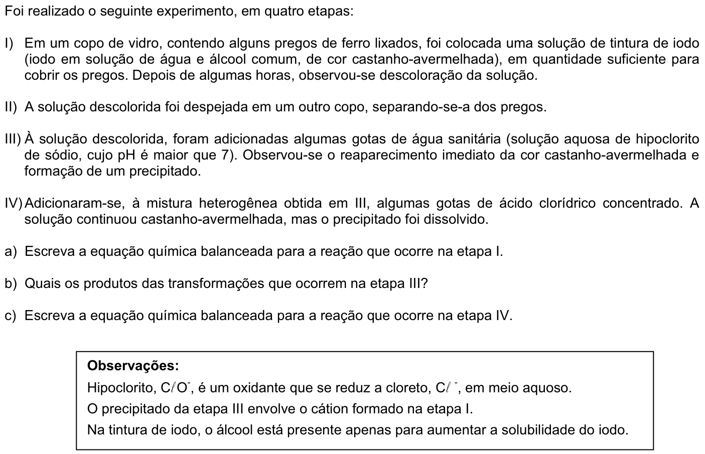 Questão Q05 no caderno Química da 2ª fase da FUVEST 2007