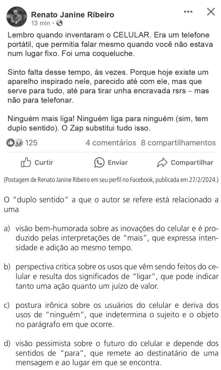 Questão 40 no caderno Q da UNICAMP 2025