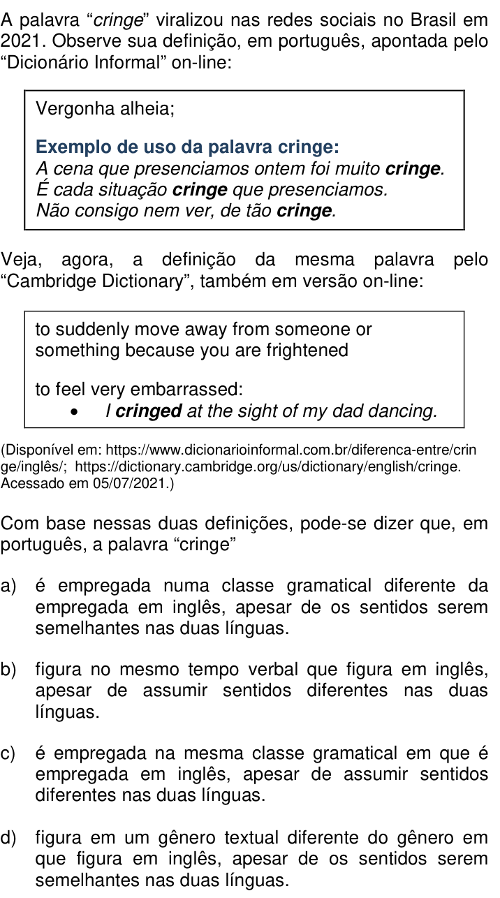 Questão 25 no caderno Q da UNICAMP 2022