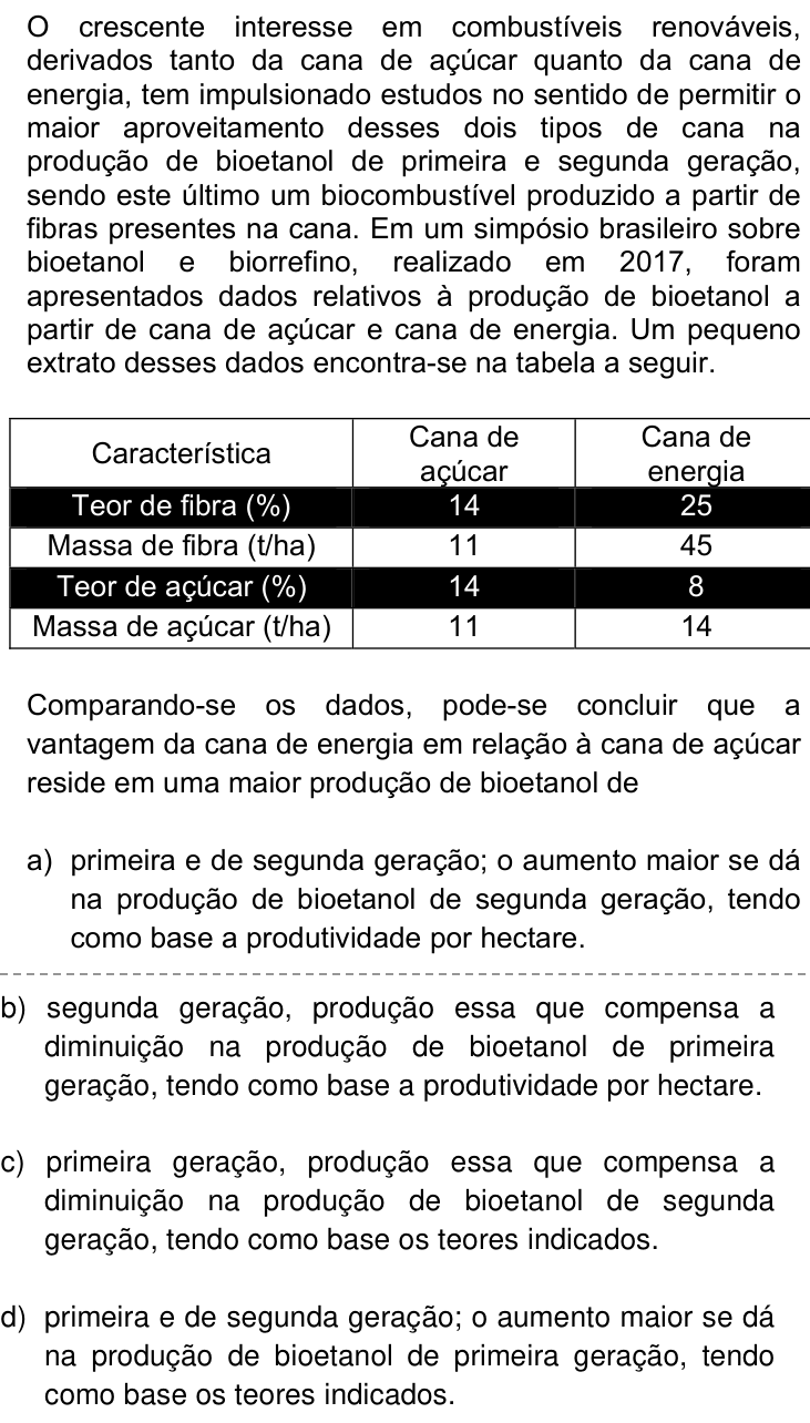 Questão 38 no caderno Q da UNICAMP 2022
