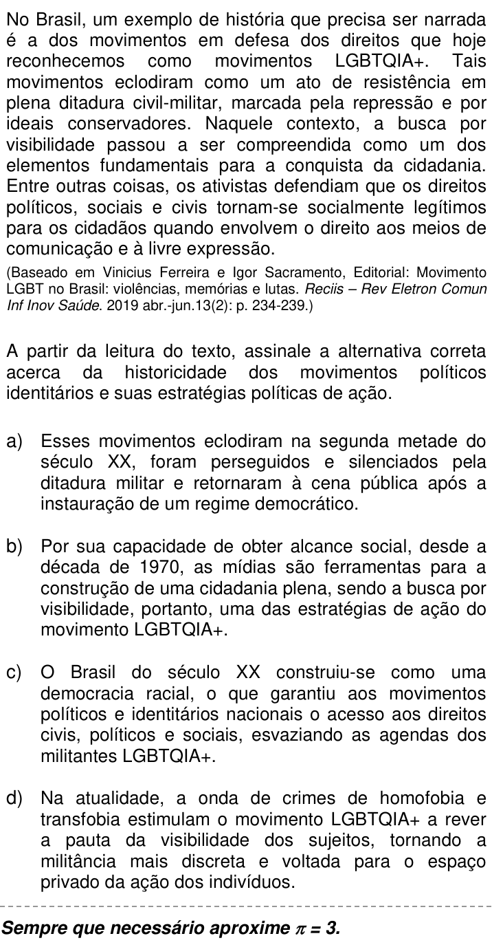 Questão 56 no caderno Q da UNICAMP 2022