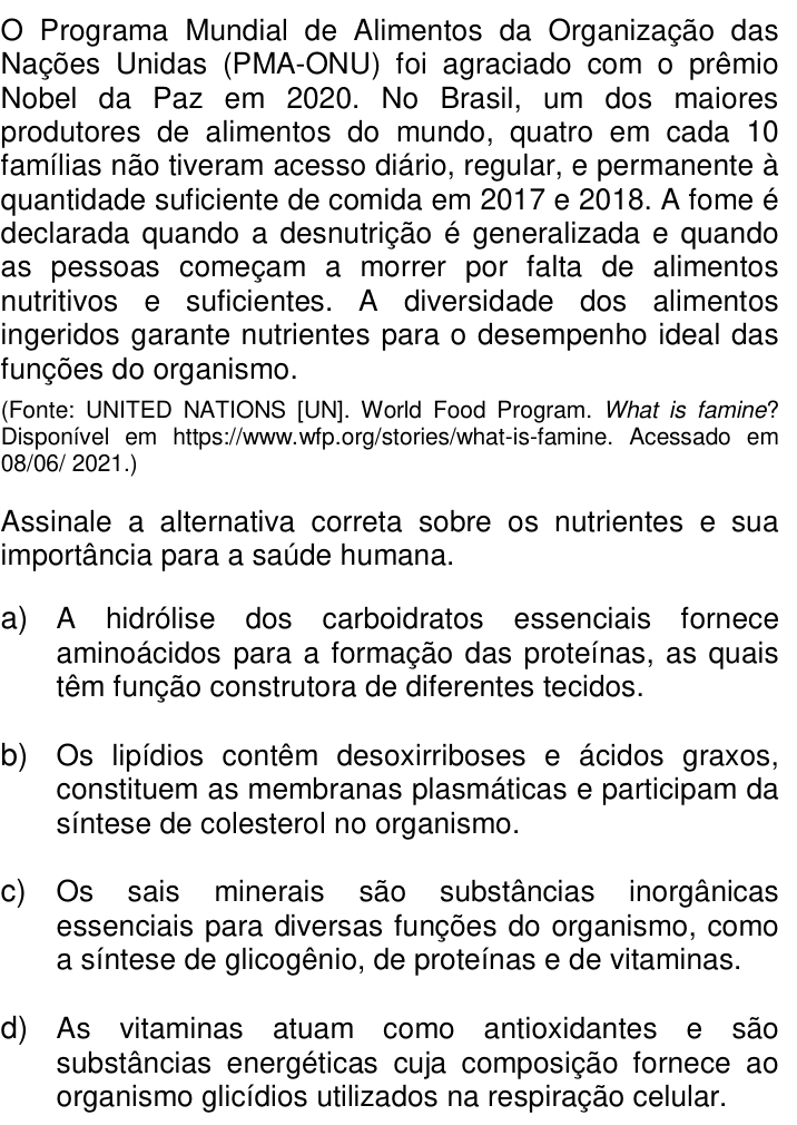 Questão 65 no caderno Q da UNICAMP 2022