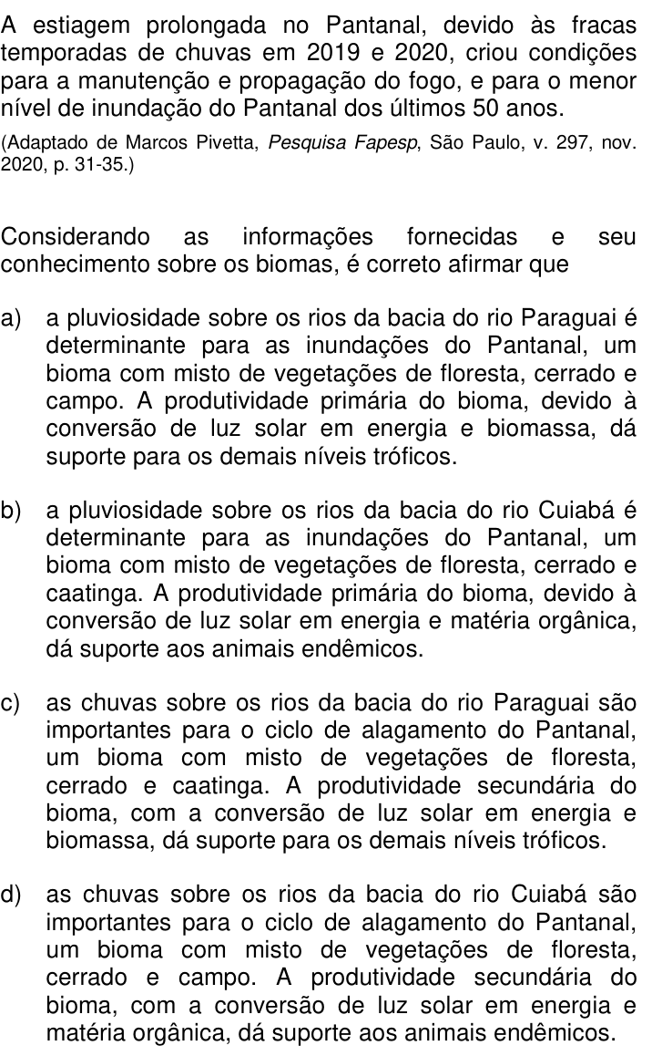 Questão 68 no caderno Q da UNICAMP 2022