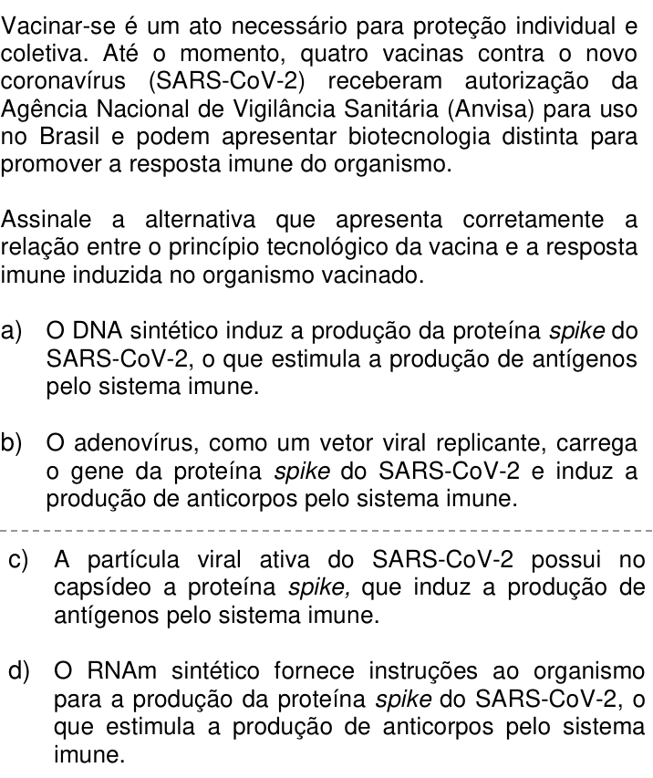 Questão 71 no caderno Q da UNICAMP 2022