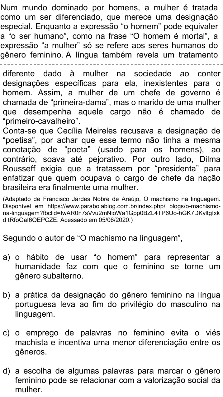 Questão 7 no caderno Q da UNICAMP 2021