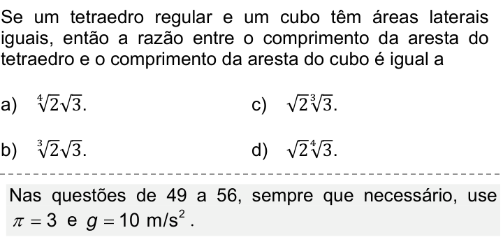 Questão 48 no caderno Q da UNICAMP 2021