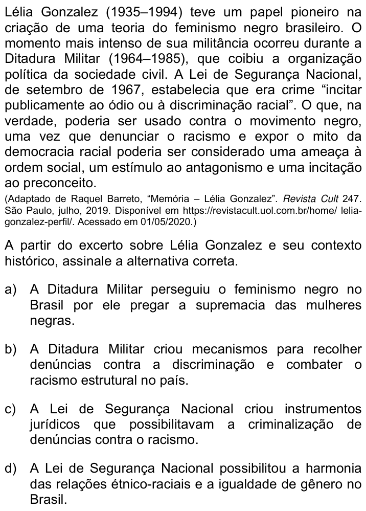 Questão 63 no caderno Q da UNICAMP 2021