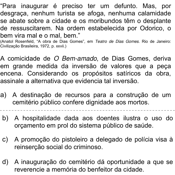 Questão 61 no caderno Q da UNICAMP 2020