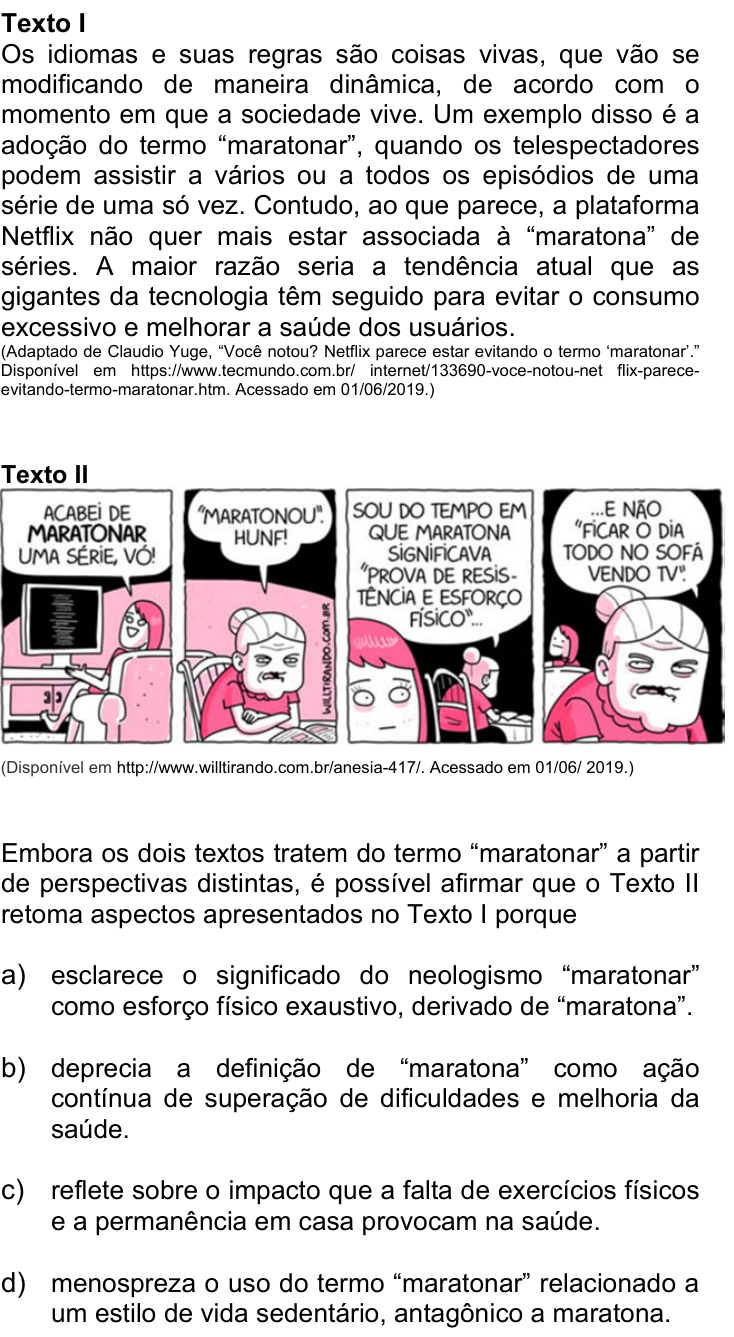 Questão 64 no caderno Q da UNICAMP 2020