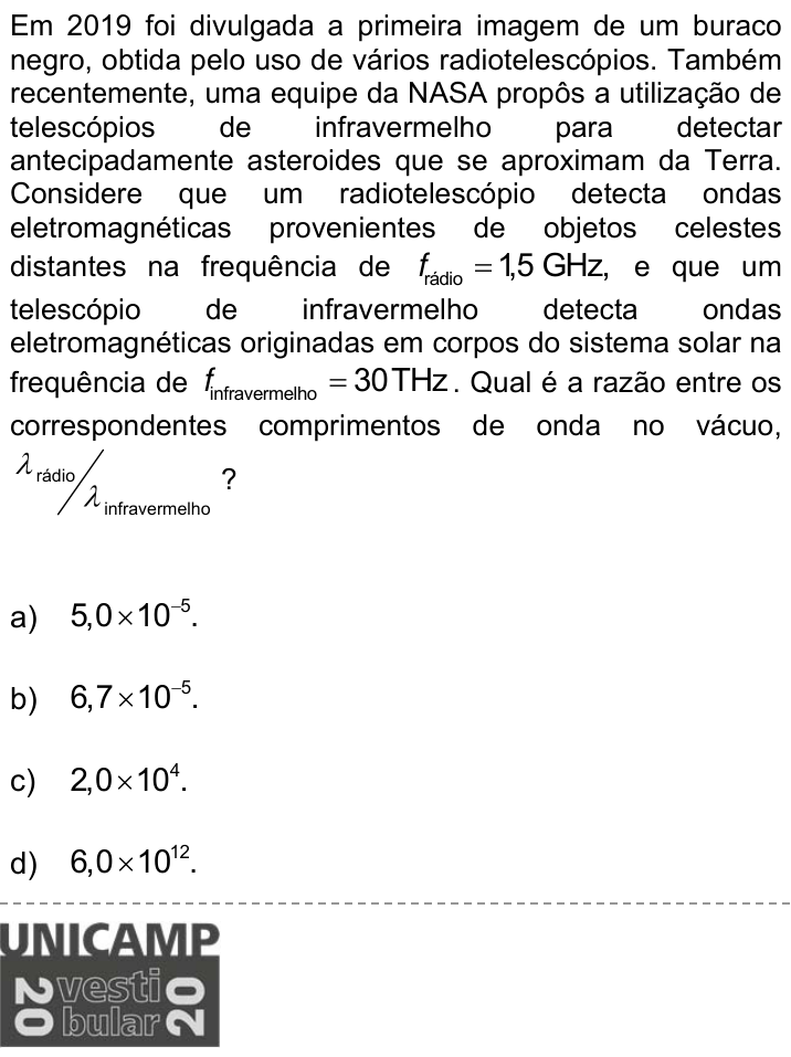 Questão 77 no caderno Q da UNICAMP 2020