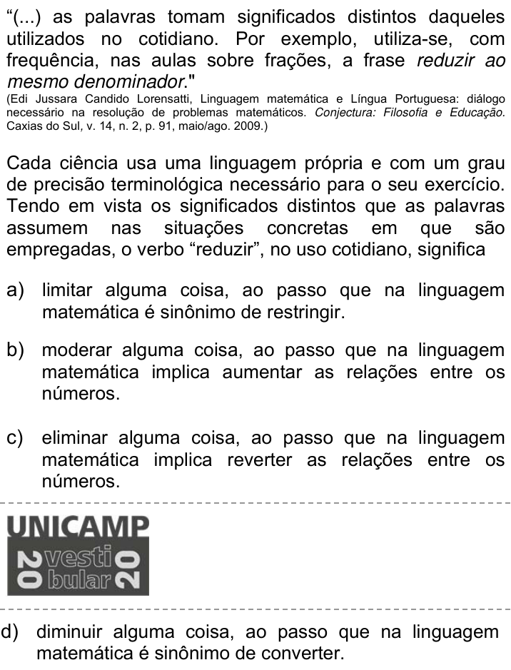 Questão 80 no caderno Q da UNICAMP 2020