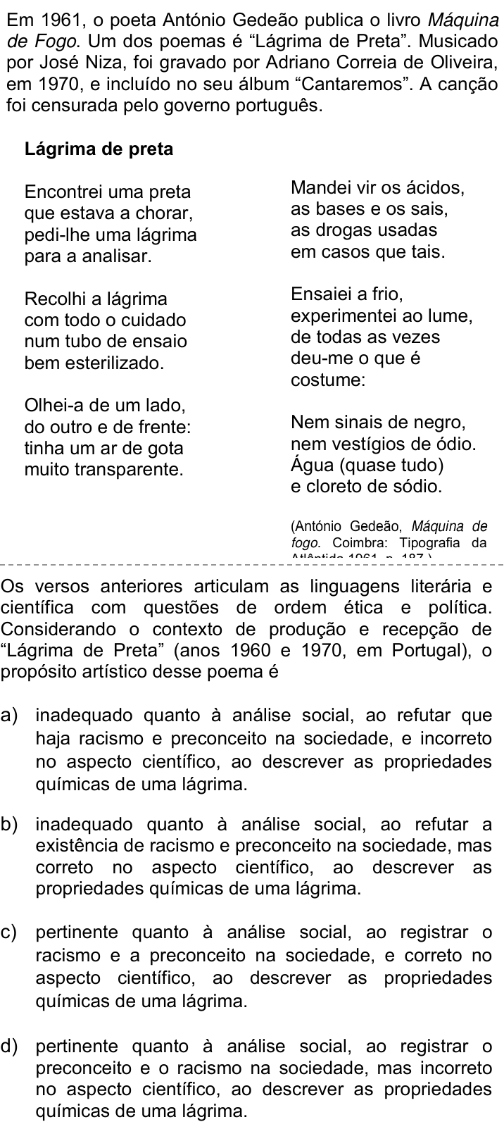 Questão 16 no caderno Q da UNICAMP 2019