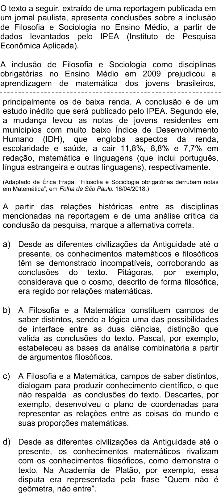 Questão 57 no caderno Q da UNICAMP 2019