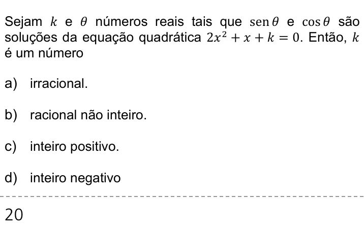 Questão 64 no caderno Q da UNICAMP 2019