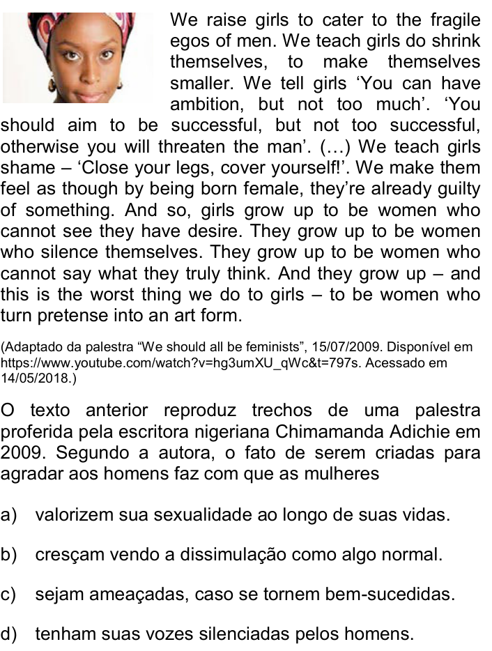 Questão 86 no caderno Q da UNICAMP 2019