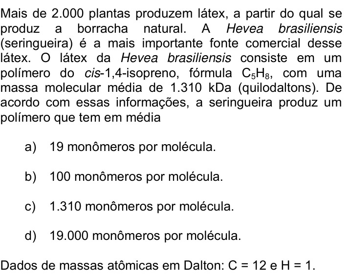 Questão 67 no caderno Q da UNICAMP 2018