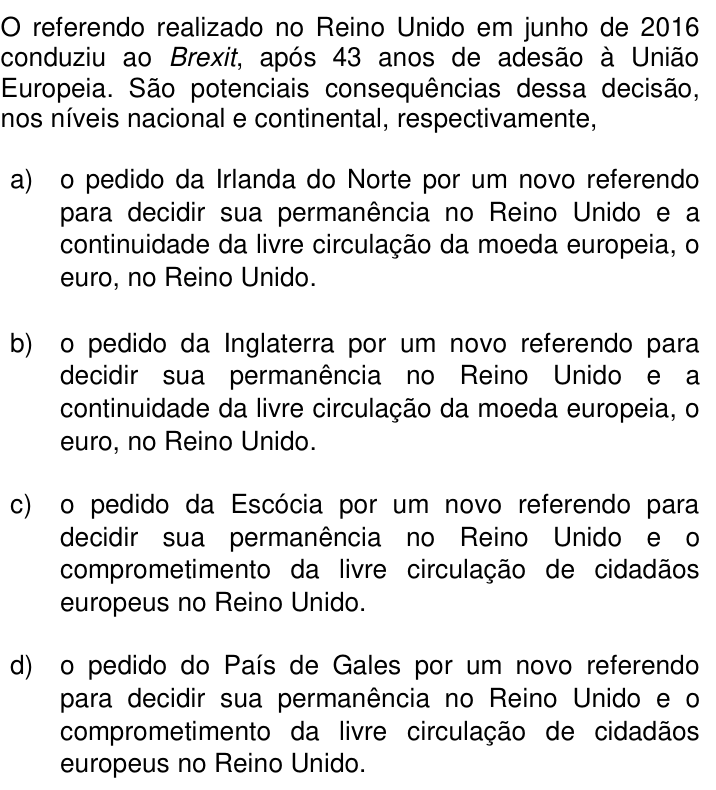 Questão 71 no caderno Q da UNICAMP 2018