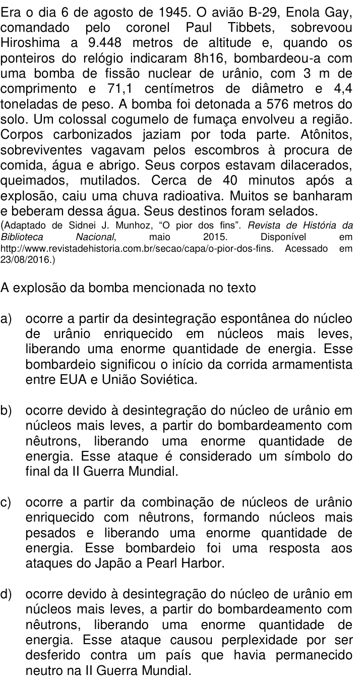 Questão 32 no caderno Q da UNICAMP 2017