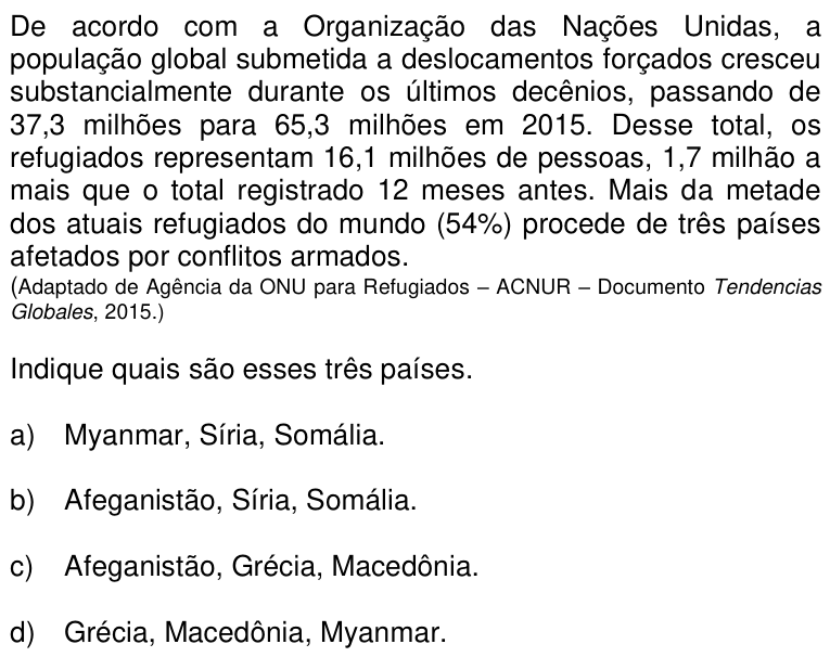 Questão 66 no caderno Q da UNICAMP 2017