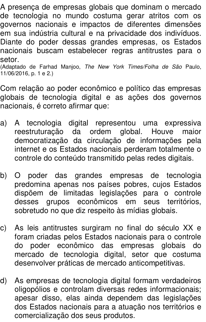 Questão 71 no caderno Q da UNICAMP 2017