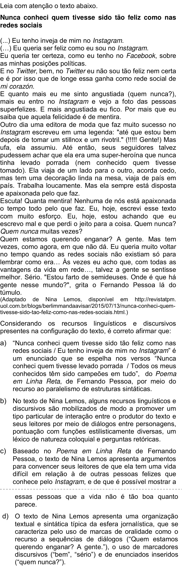 Questão 78 no caderno Q da UNICAMP 2016