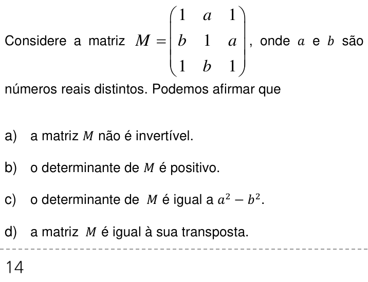 Questão 48 no caderno Q da UNICAMP 2014