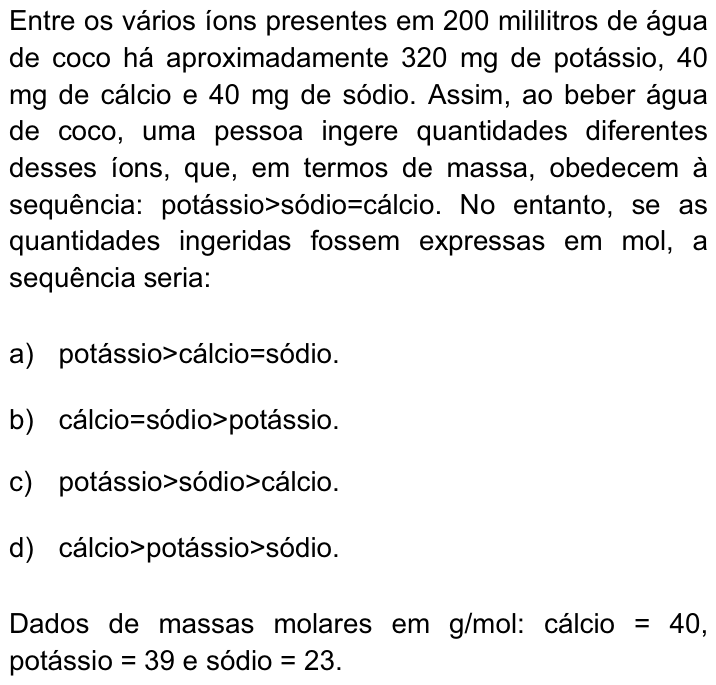 Questão 29 no caderno Q da UNICAMP 2013