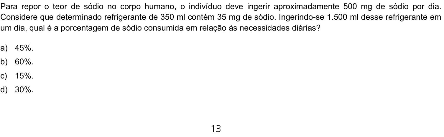 Questão 38 no caderno Q da UNICAMP 2013
