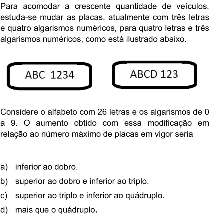 Questão 43 no caderno Q da UNICAMP 2013