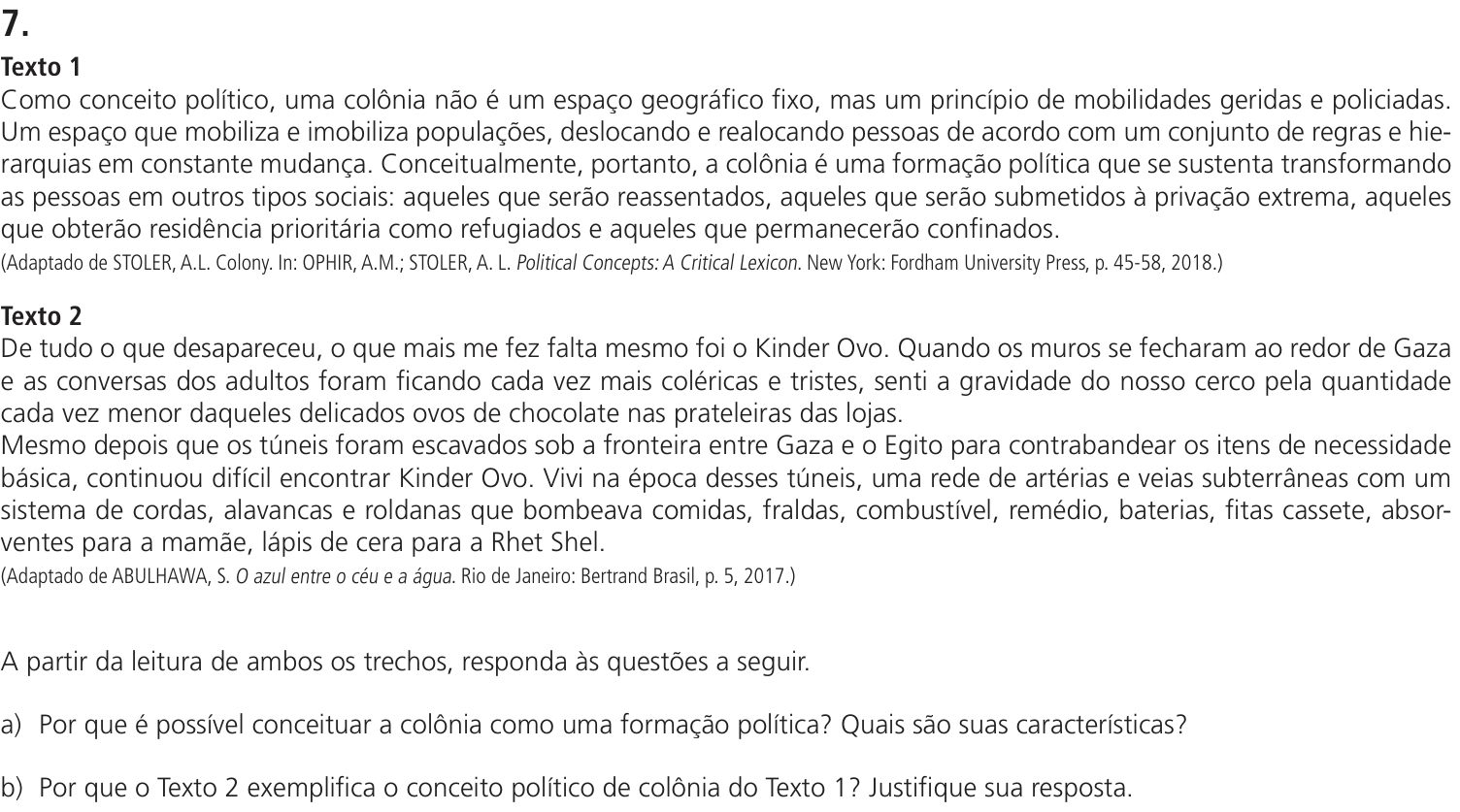 Questão 7 no caderno CH da 2ª fase da UNICAMP 2025