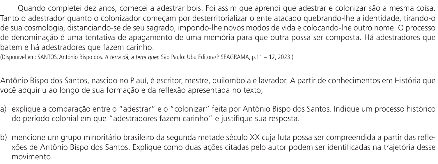 Questão 12 no caderno CH da 2ª fase da UNICAMP 2024