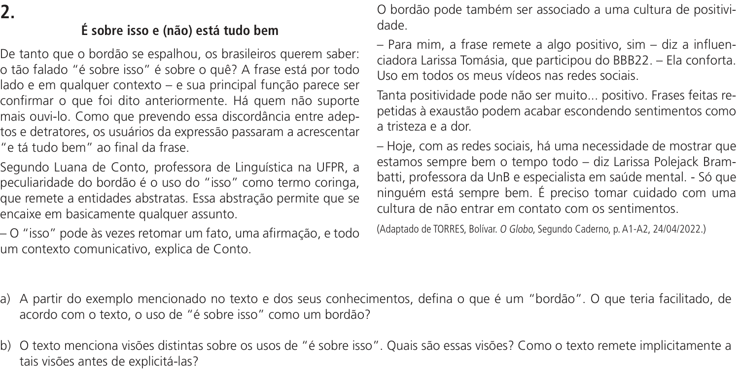 Questão 2 no caderno  da 2ª fase da UNICAMP 2023