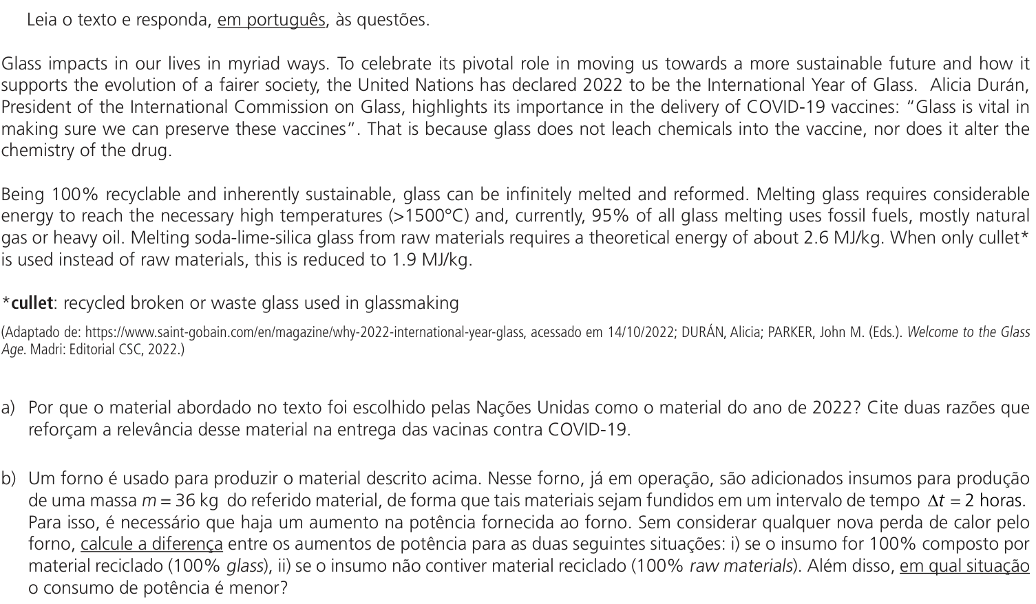 Questão 7 no caderno  da 2ª fase da UNICAMP 2023