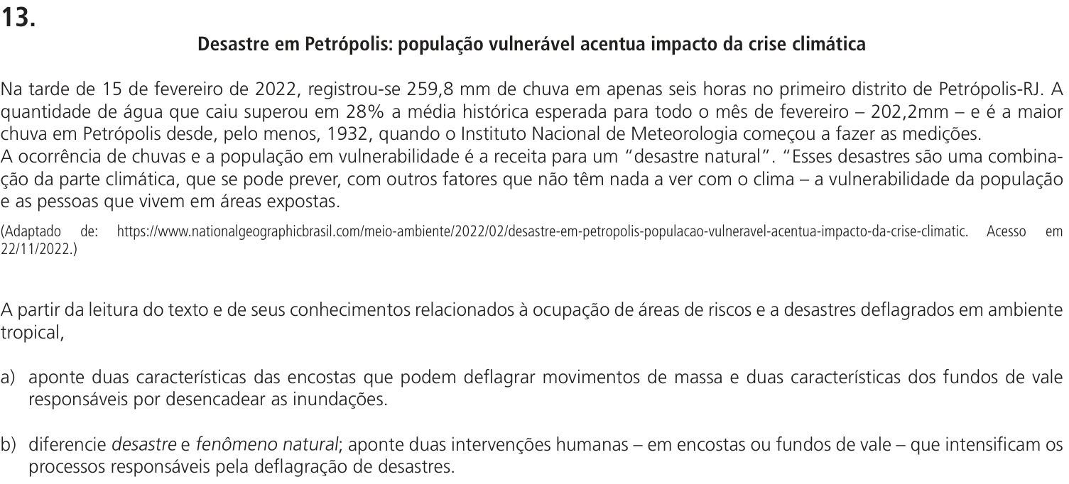 Questão 13 no caderno CH da 2ª fase da UNICAMP 2023