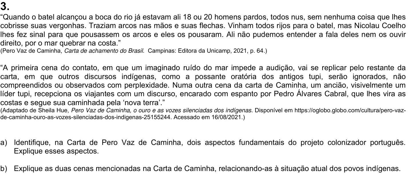 Questão 3 no caderno  da 2ª fase da UNICAMP 2022