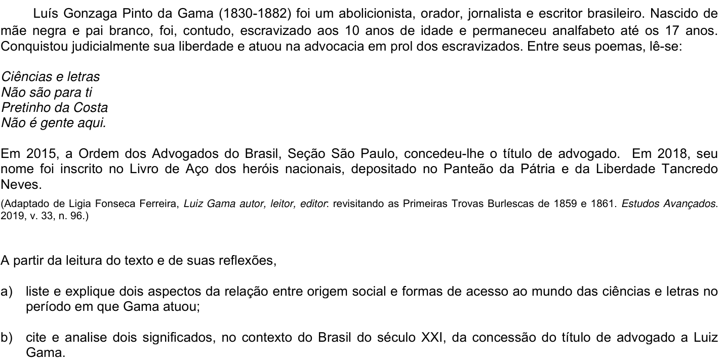 Questão 14 no caderno CH da 2ª fase da UNICAMP 2022