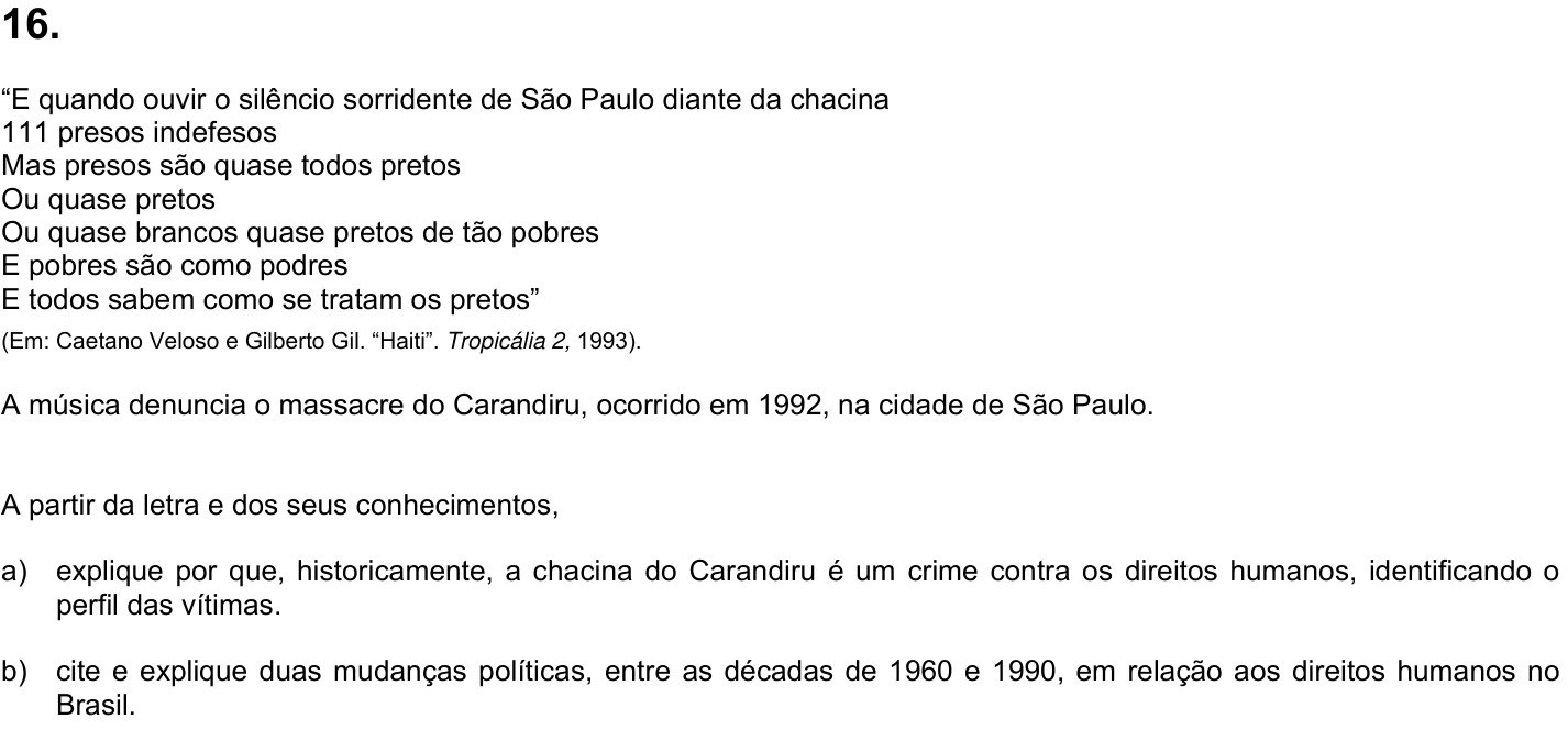 Questão 16 no caderno CH da 2ª fase da UNICAMP 2022