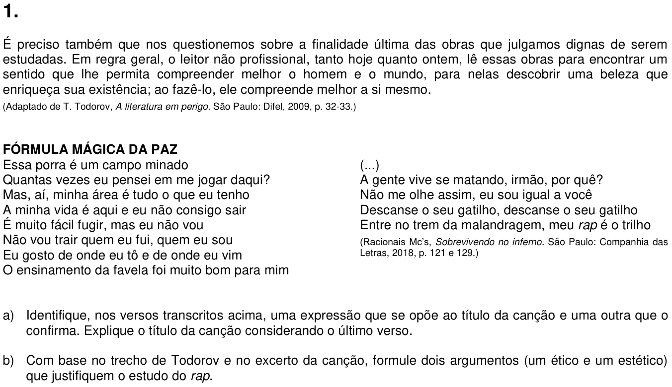 Questão 1 no caderno  da 2ª fase da UNICAMP 2021