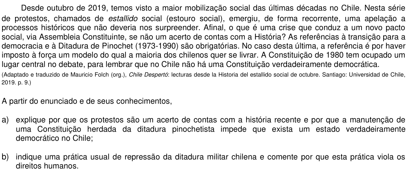 Questão 15 no caderno CH da 2ª fase da UNICAMP 2021