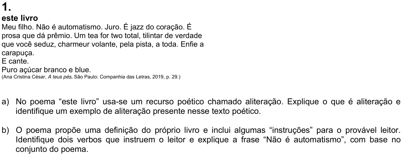 Questão 1 no caderno  da 2ª fase da UNICAMP 2020