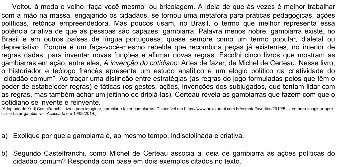 Questão 5 no caderno  da 2ª fase da UNICAMP 2020