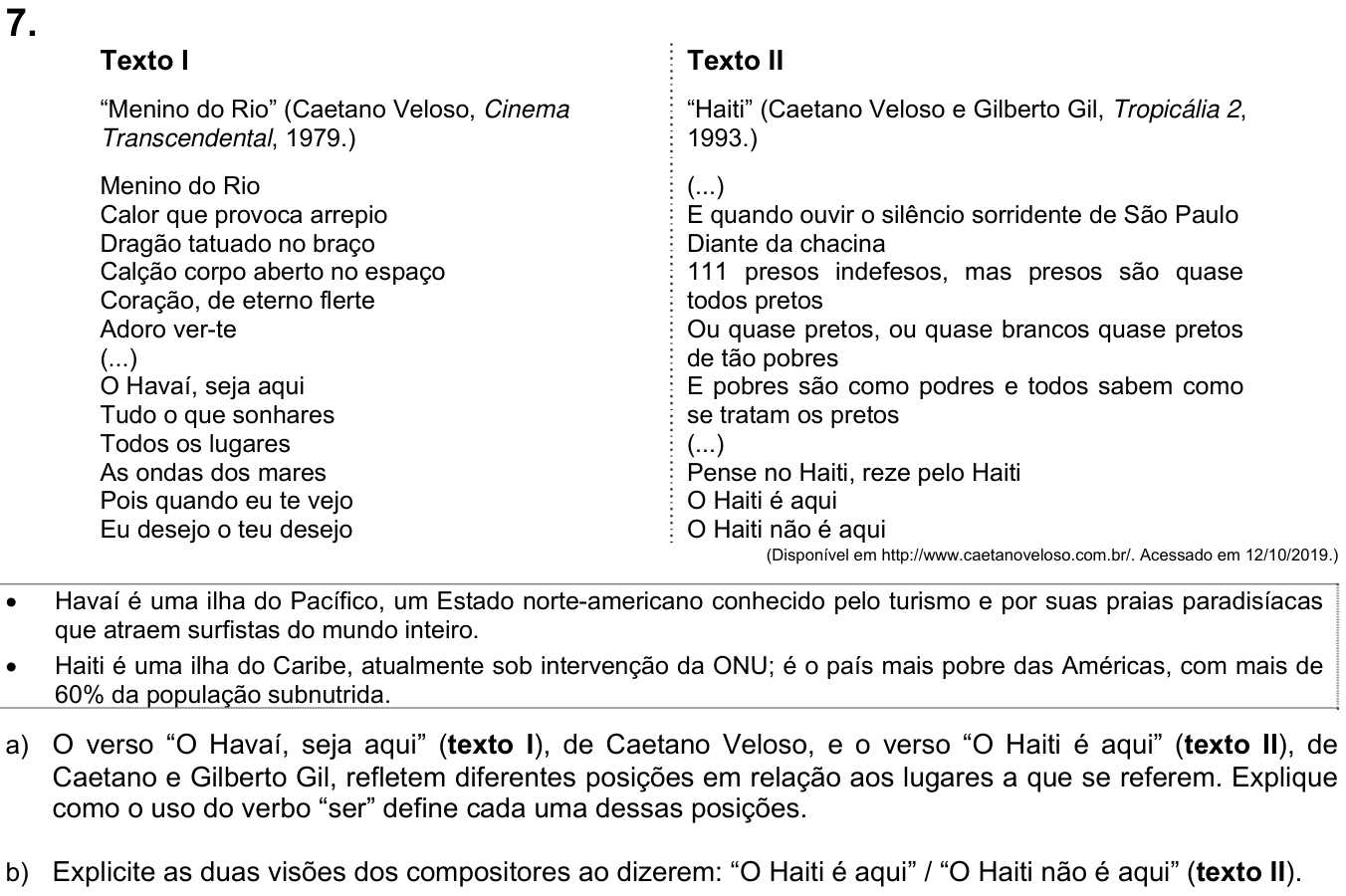 Questão 7 no caderno  da 2ª fase da UNICAMP 2020