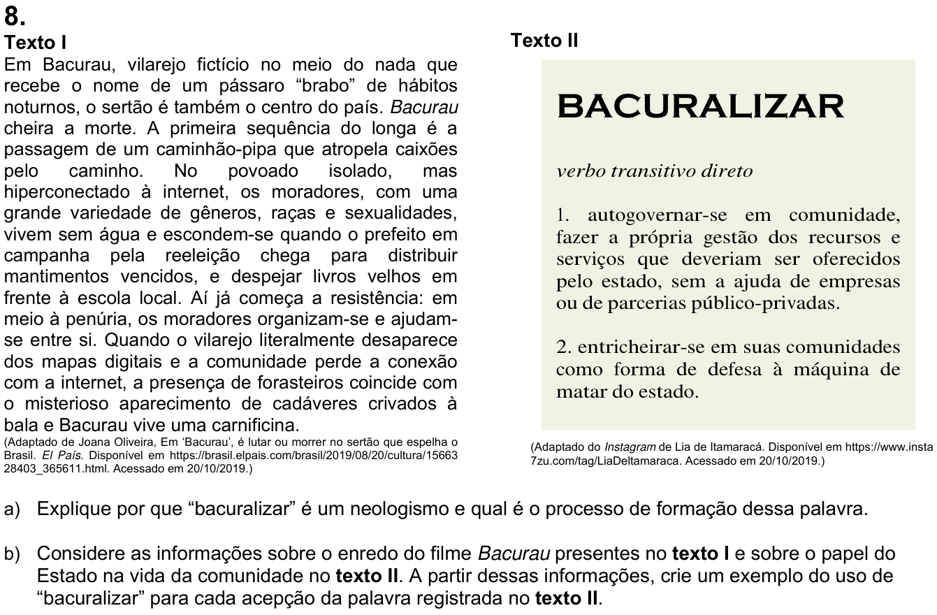 Questão 8 no caderno  da 2ª fase da UNICAMP 2020
