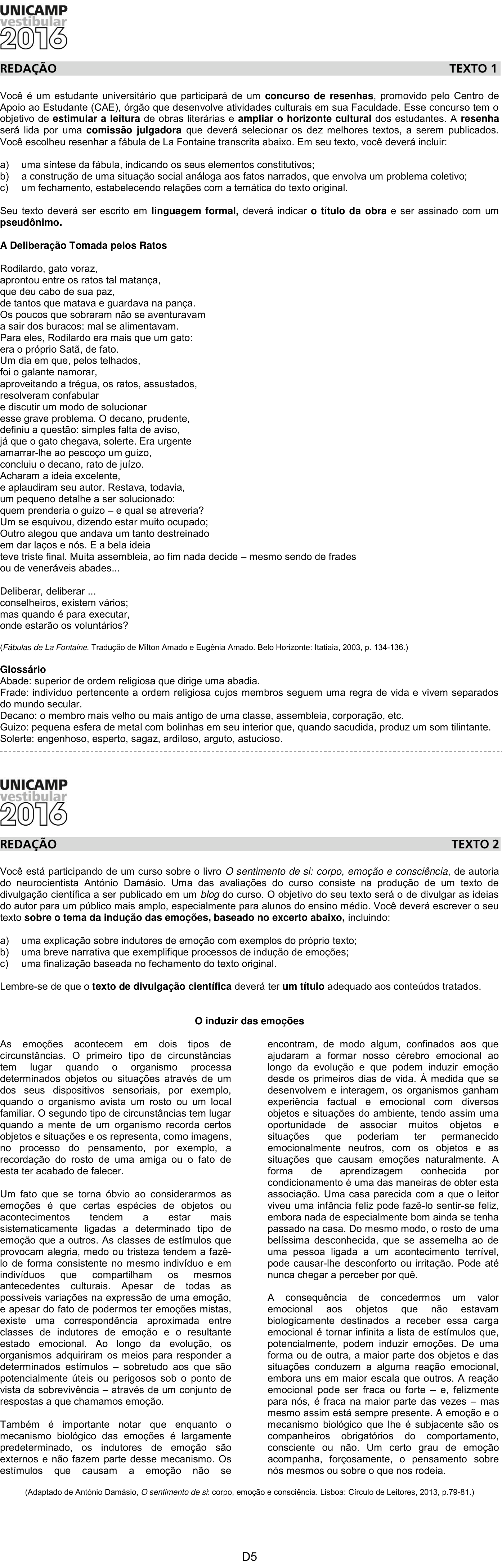 Redação da 2ª fase da UNICAMP 2016: proposta no caderno da prova