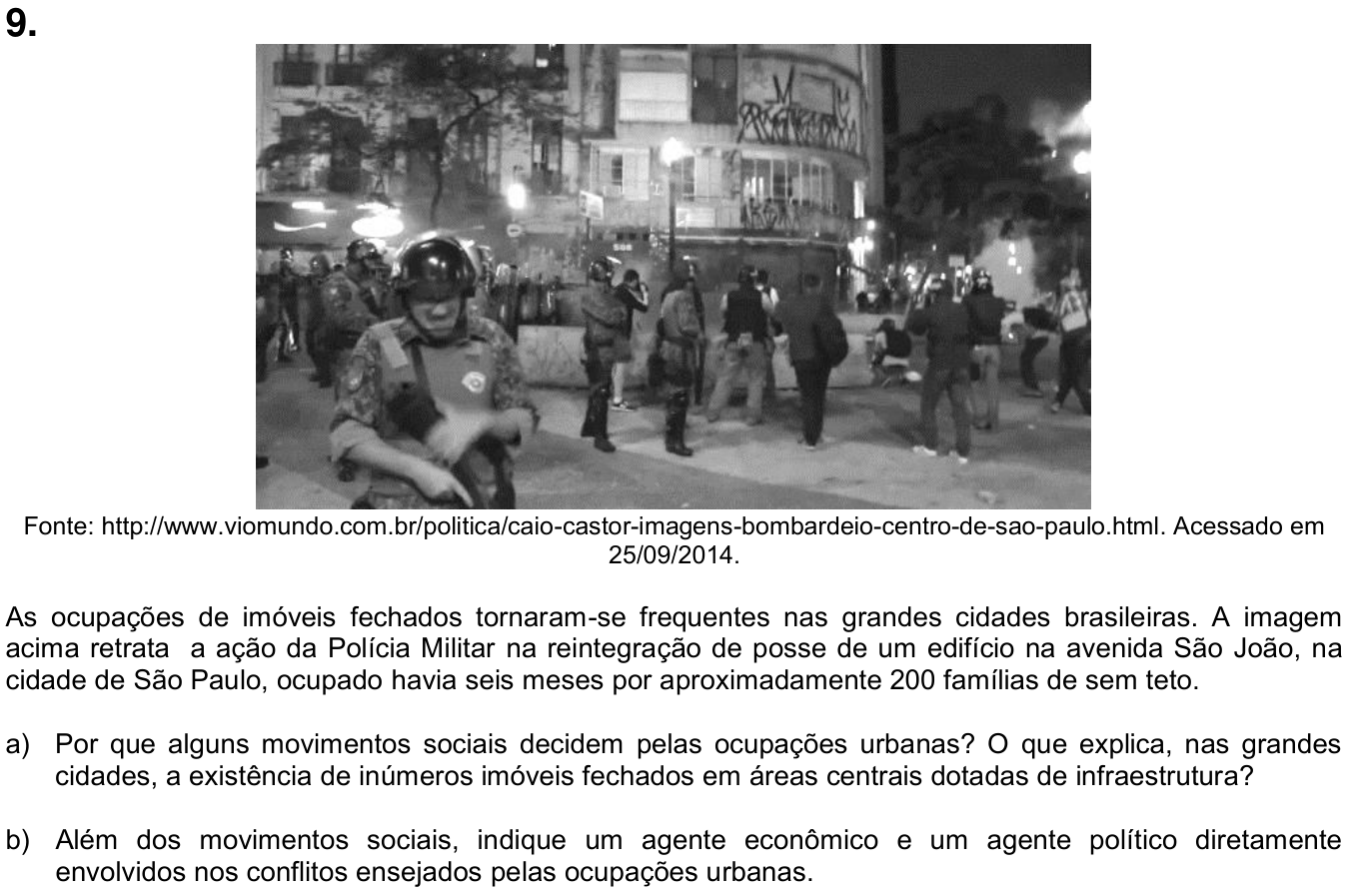 Questão 9 no caderno  da 2ª fase da UNICAMP 2015