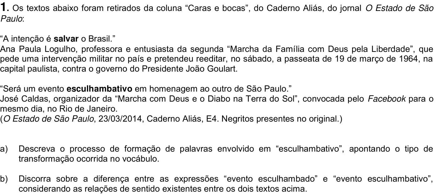 Questão 1 no caderno  da 2ª fase da UNICAMP 2015