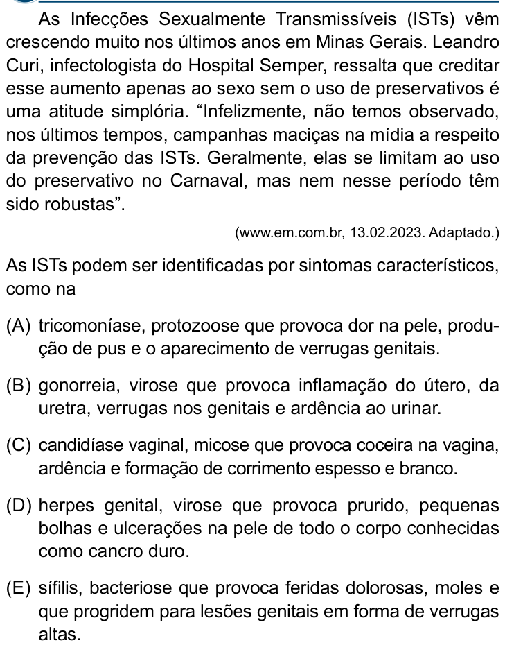 Questão 47 no caderno Conhecimentos Gerais da Santa Casa 2025