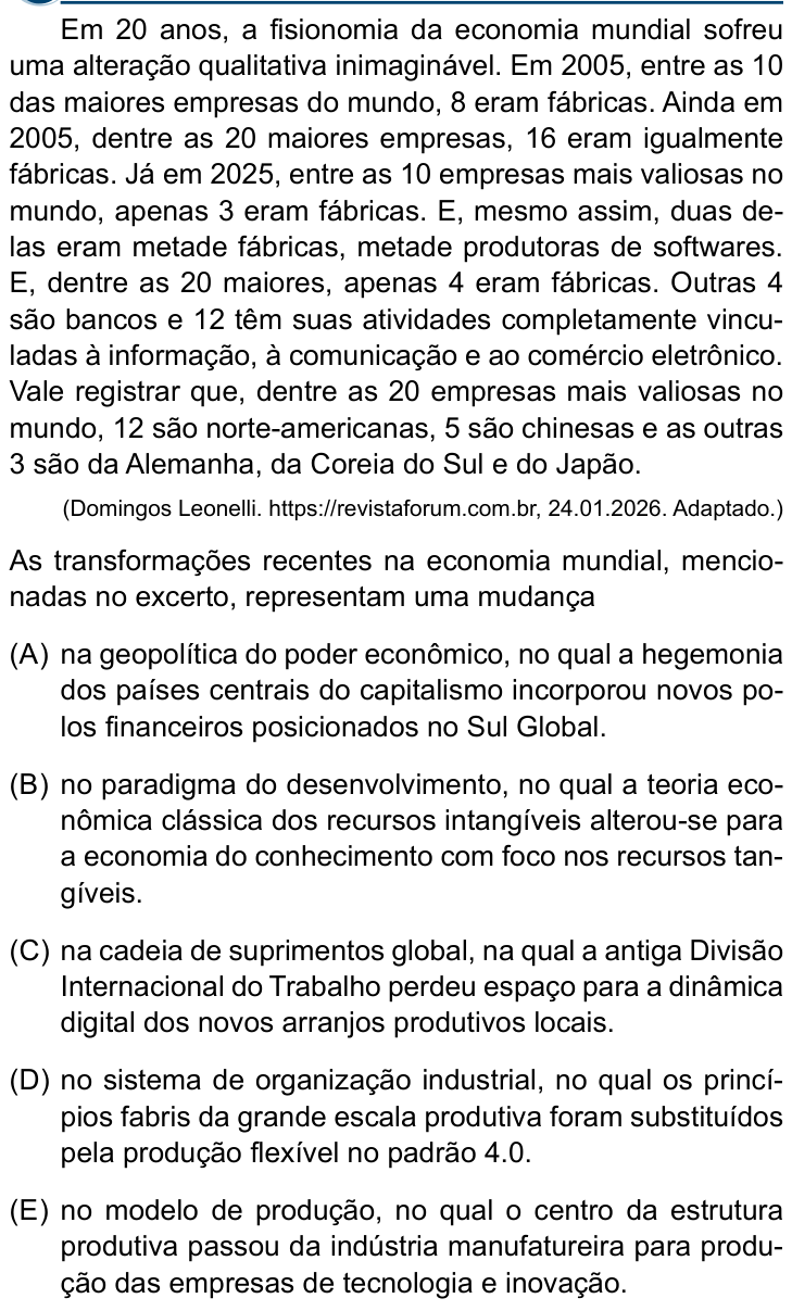 Questão 31 no caderno Conhecimentos Gerais da Santa Casa 2027