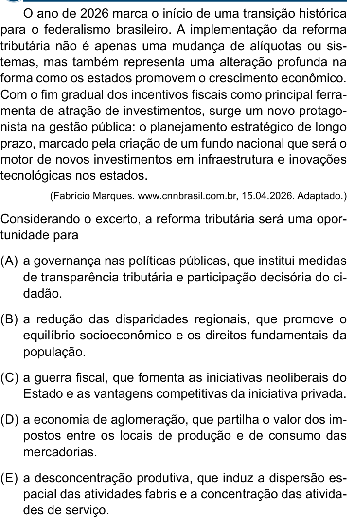 Questão 34 no caderno Conhecimentos Gerais da Santa Casa 2027