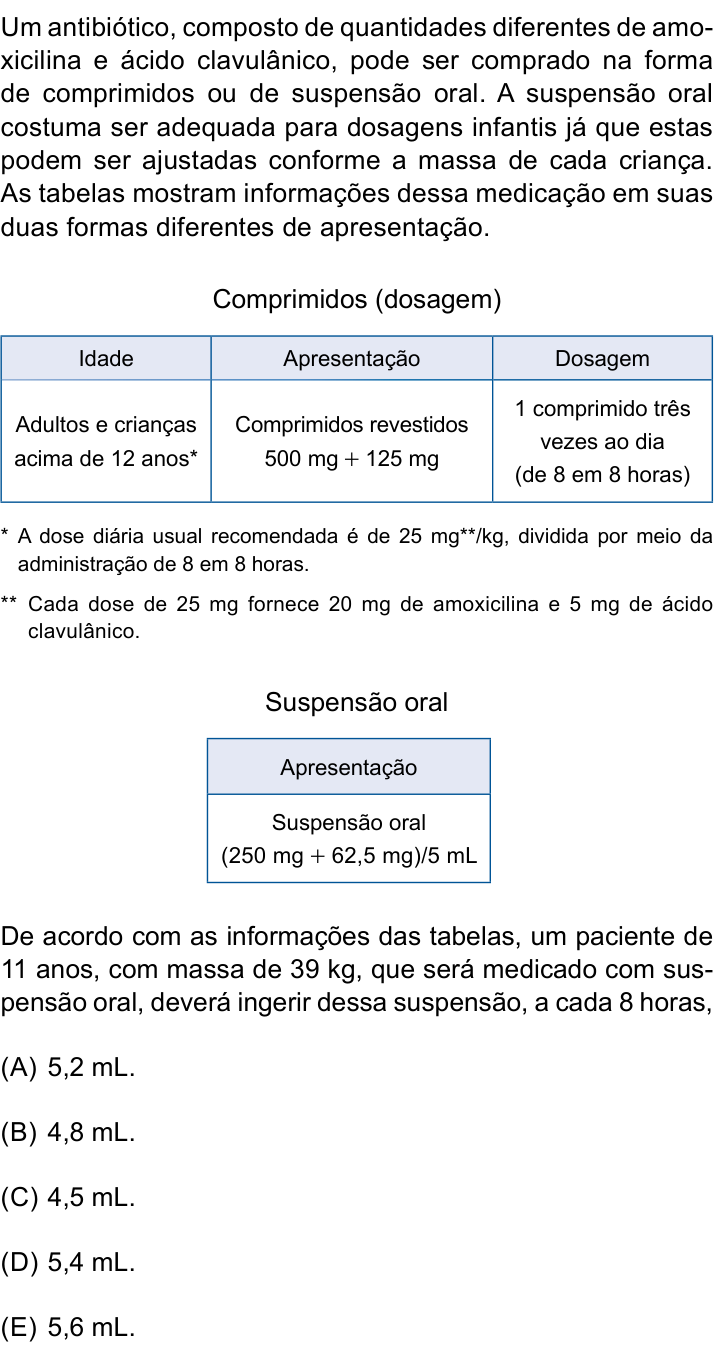 Questão 42 no caderno Prova I do Einstein 2023
